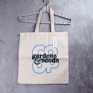 PacSun Gardens & Seeds Tote Bag Women OS Beige Blue Graphic Canvas Shopper New